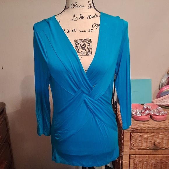 Cable & Gauge Tops - Cable & Gauge Teal Wrap Blouse